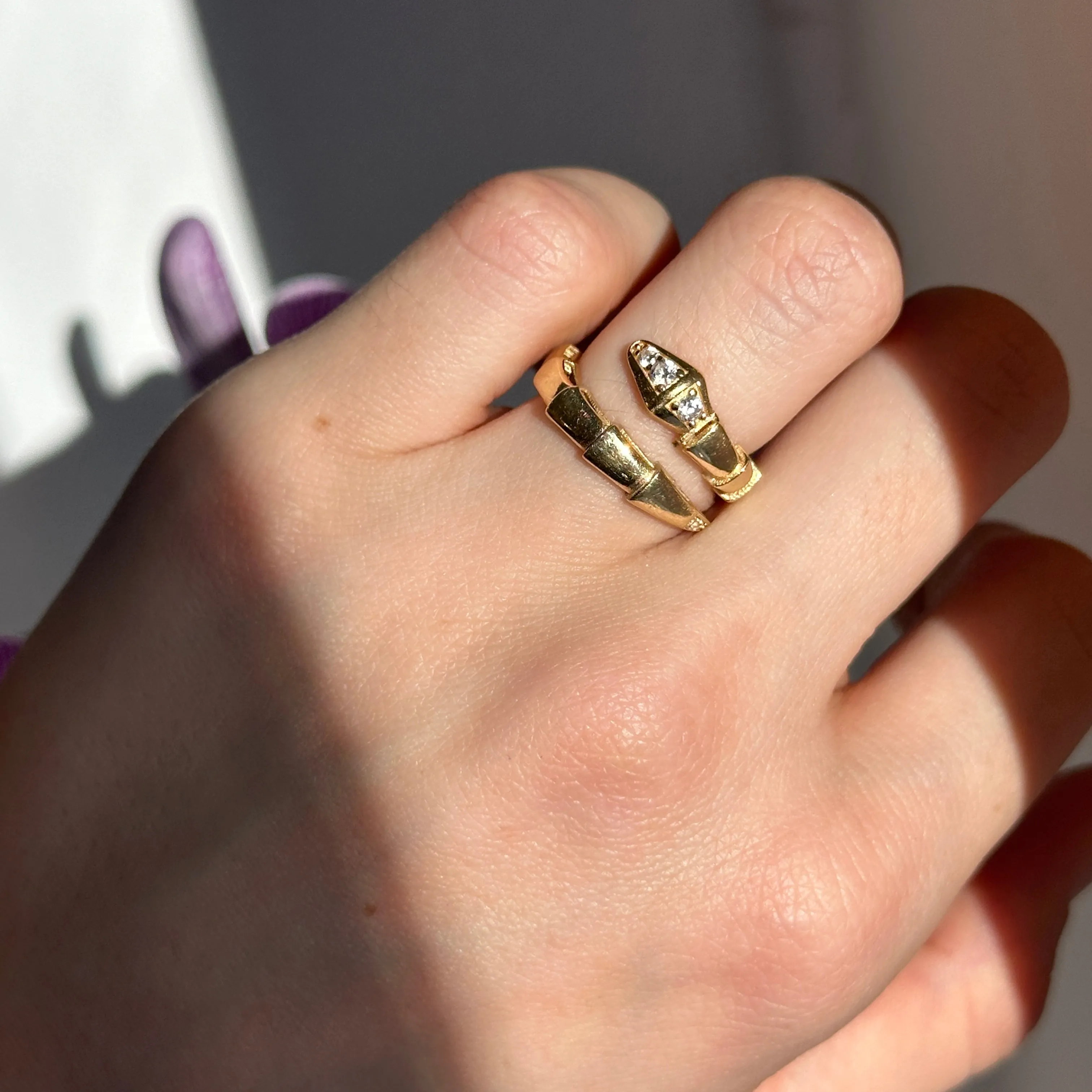 Estate 18KT Yellow Gold Segmented CZ Snake Bypass Ring