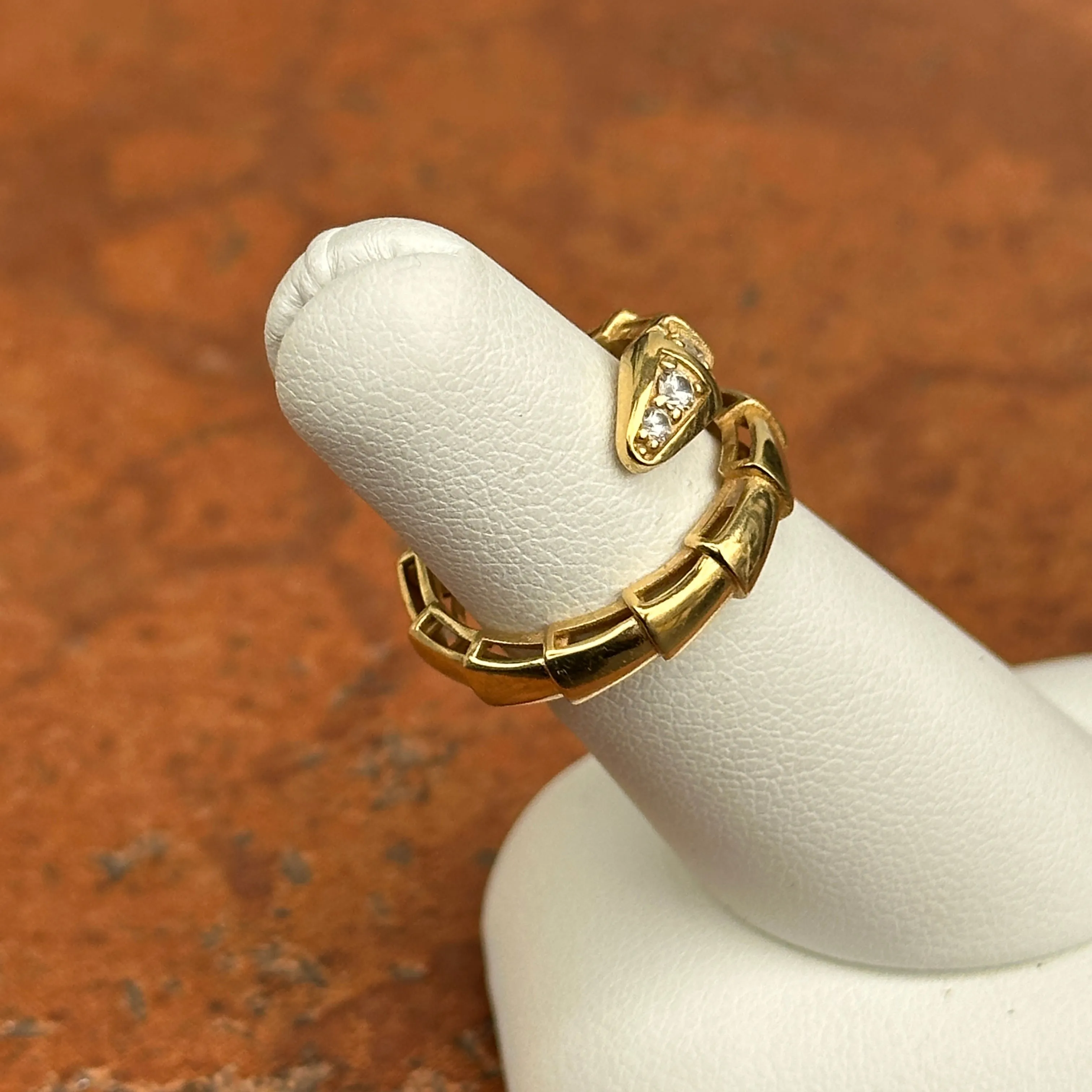 Estate 18KT Yellow Gold Segmented CZ Snake Bypass Ring