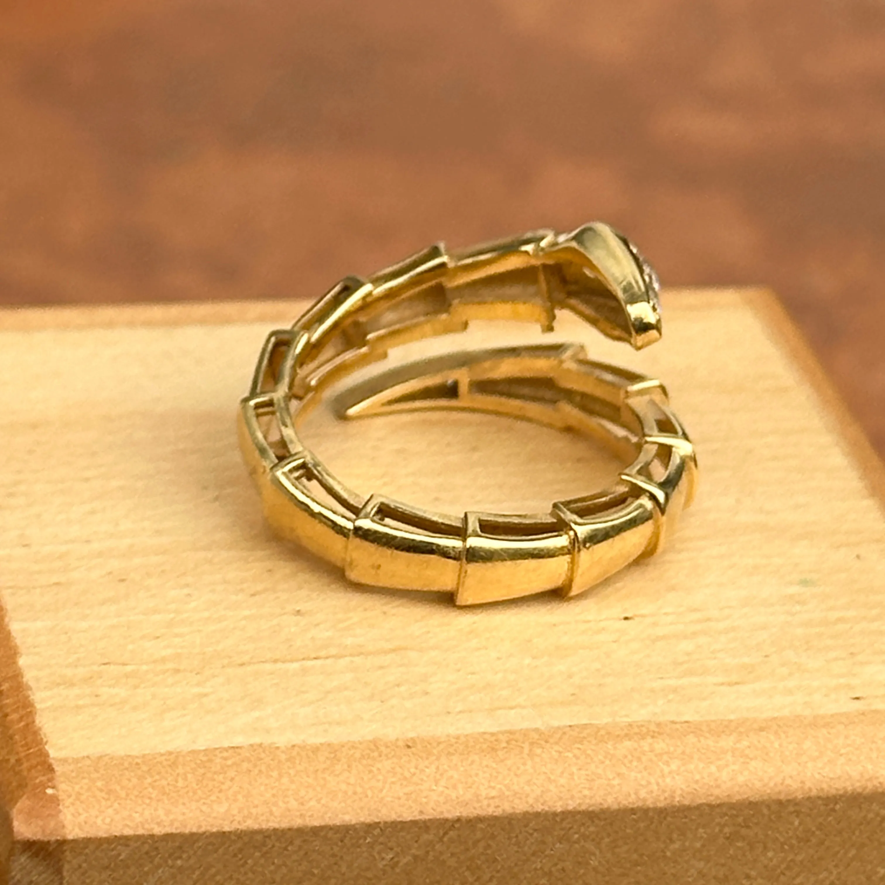 Estate 18KT Yellow Gold Segmented CZ Snake Bypass Ring