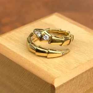 Estate 18KT Yellow Gold Segmented CZ Snake Bypass Ring