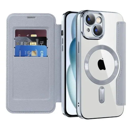 Etui Flip Wallet Magsafe iPhone 14 Plus - Srebrny