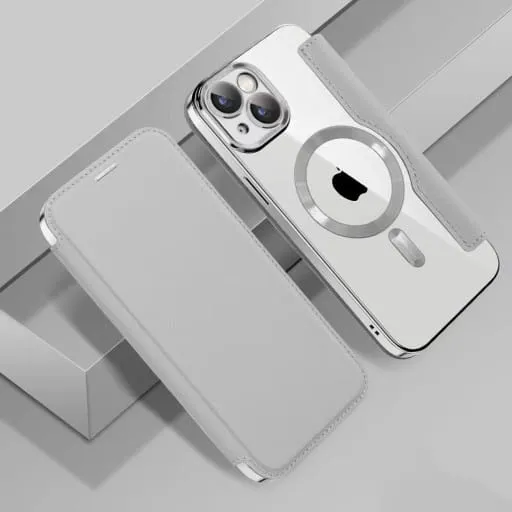Etui Flip Wallet Magsafe iPhone 14  - Srebrny