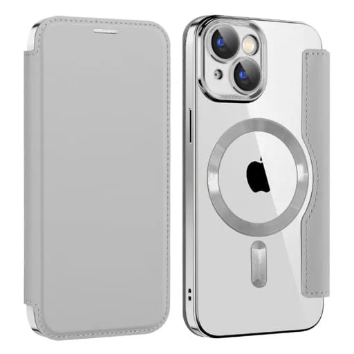 Etui Flip Wallet Magsafe iPhone 14  - Srebrny