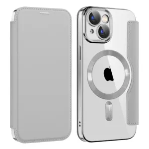Etui Flip Wallet Magsafe iPhone 14  - Srebrny