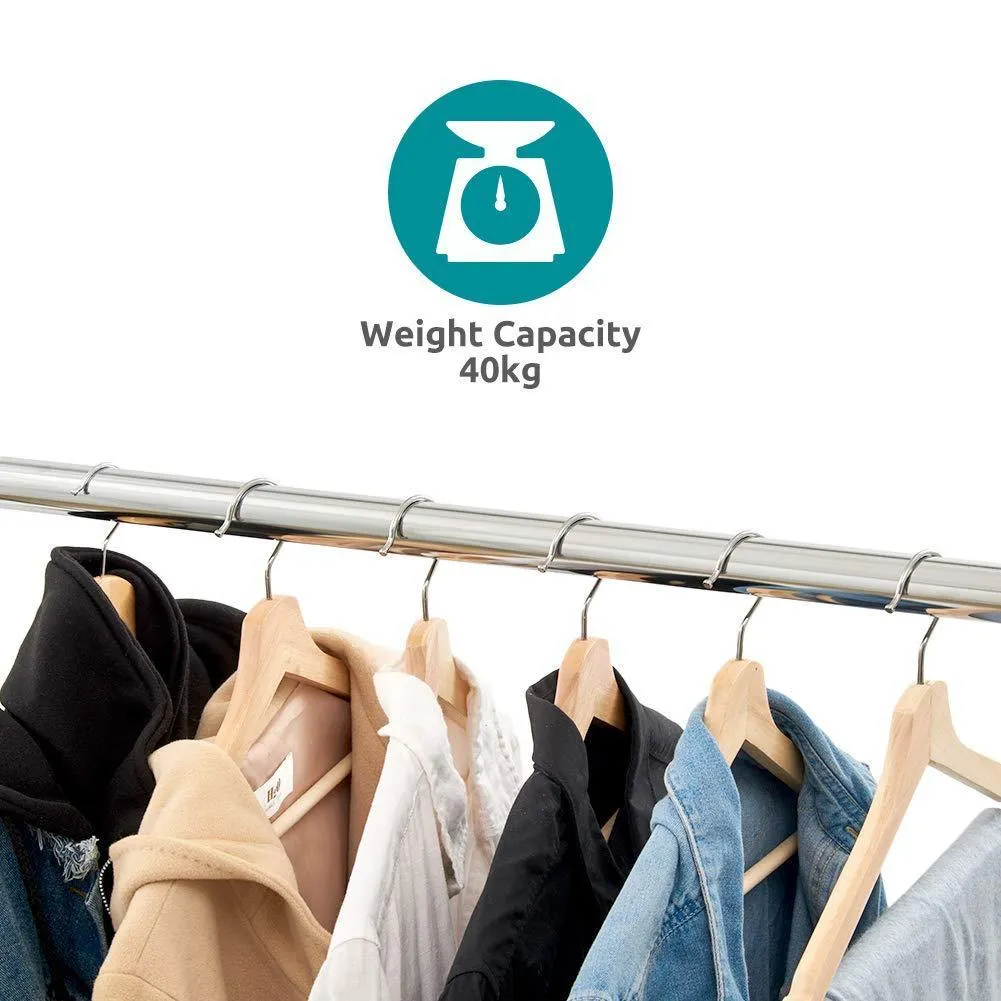 EZOWare Heavy Duty Clothes Rack, Dual Bar Commercial Grade Garment Coat Clothes Closet Organizer Hanging Rack with 2-Tier Bottom Shelves for Balcony, Boutiques Bedroom - Chrome Finish