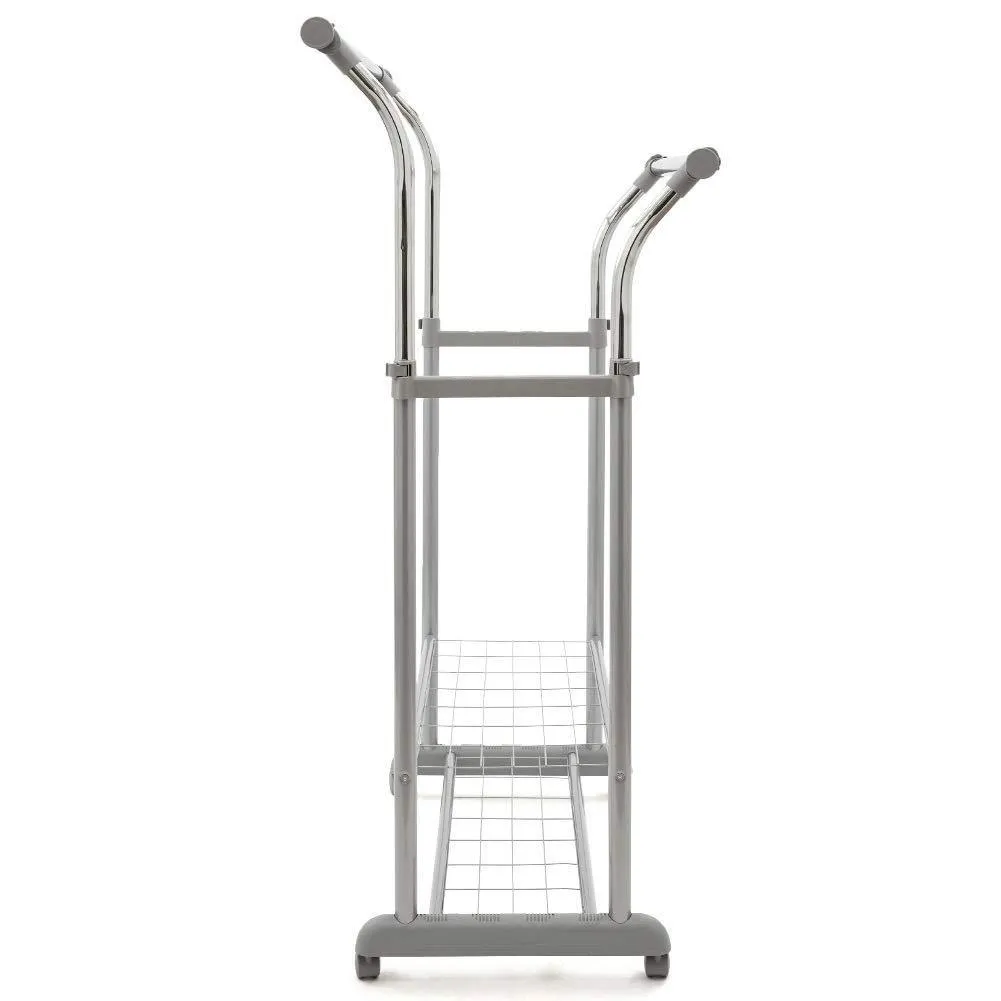 EZOWare Heavy Duty Clothes Rack, Dual Bar Commercial Grade Garment Coat Clothes Closet Organizer Hanging Rack with 2-Tier Bottom Shelves for Balcony, Boutiques Bedroom - Chrome Finish