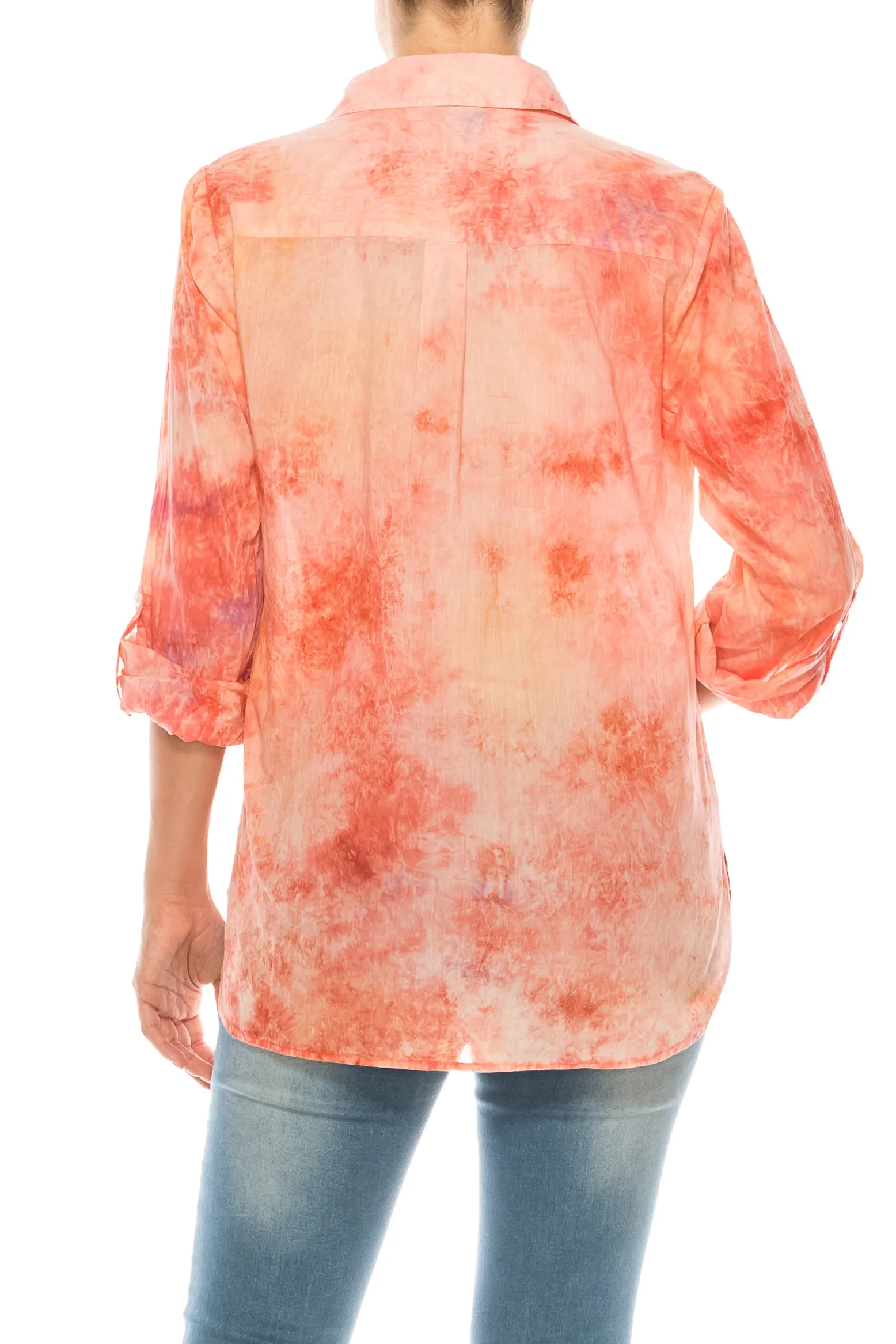 Floral Printed Button-Down Shirt with Colorful Embroidery