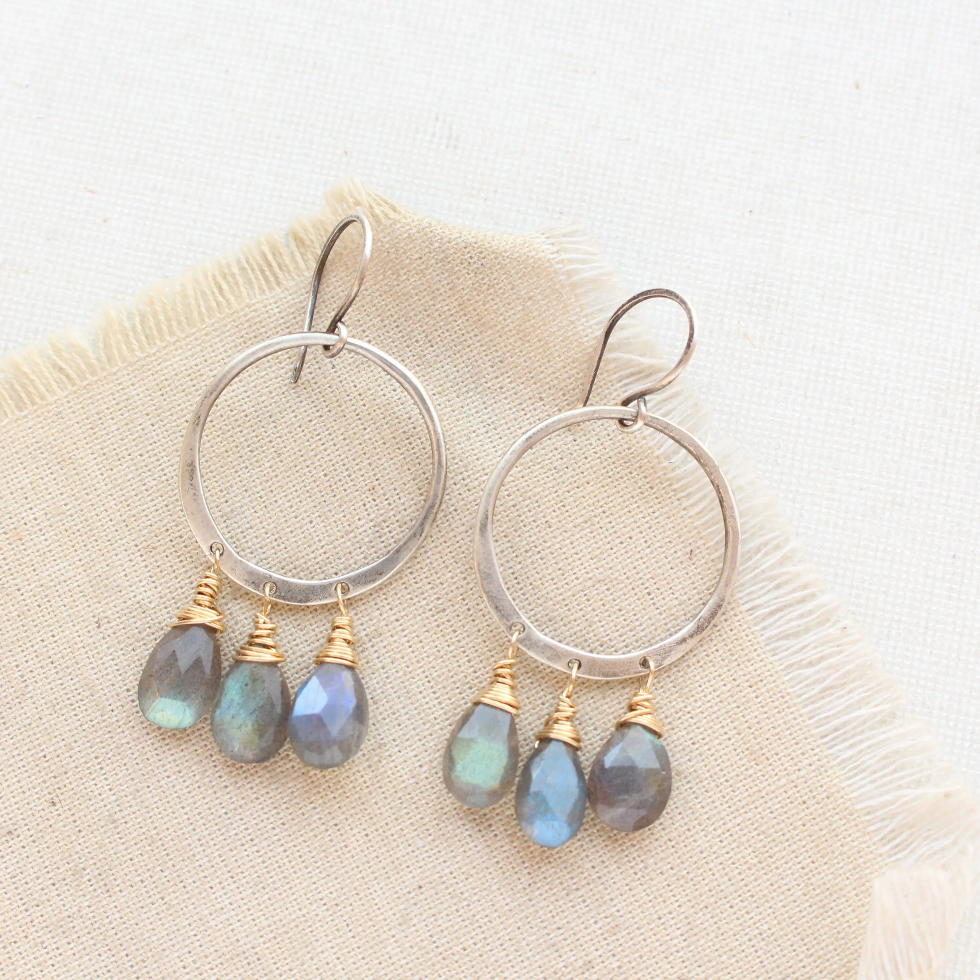 Forged Hoop Labradorite Trio Earrings