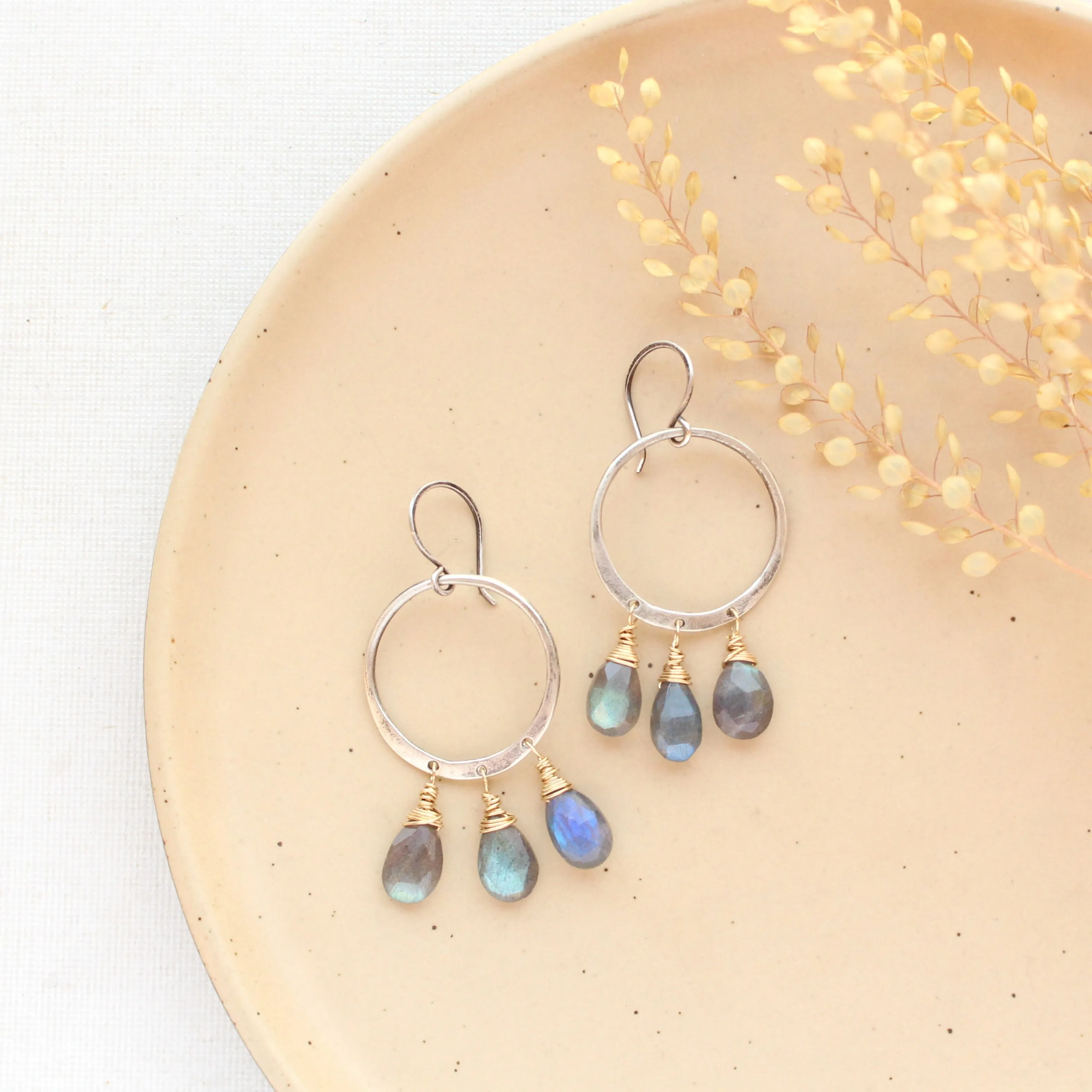 Forged Hoop Labradorite Trio Earrings