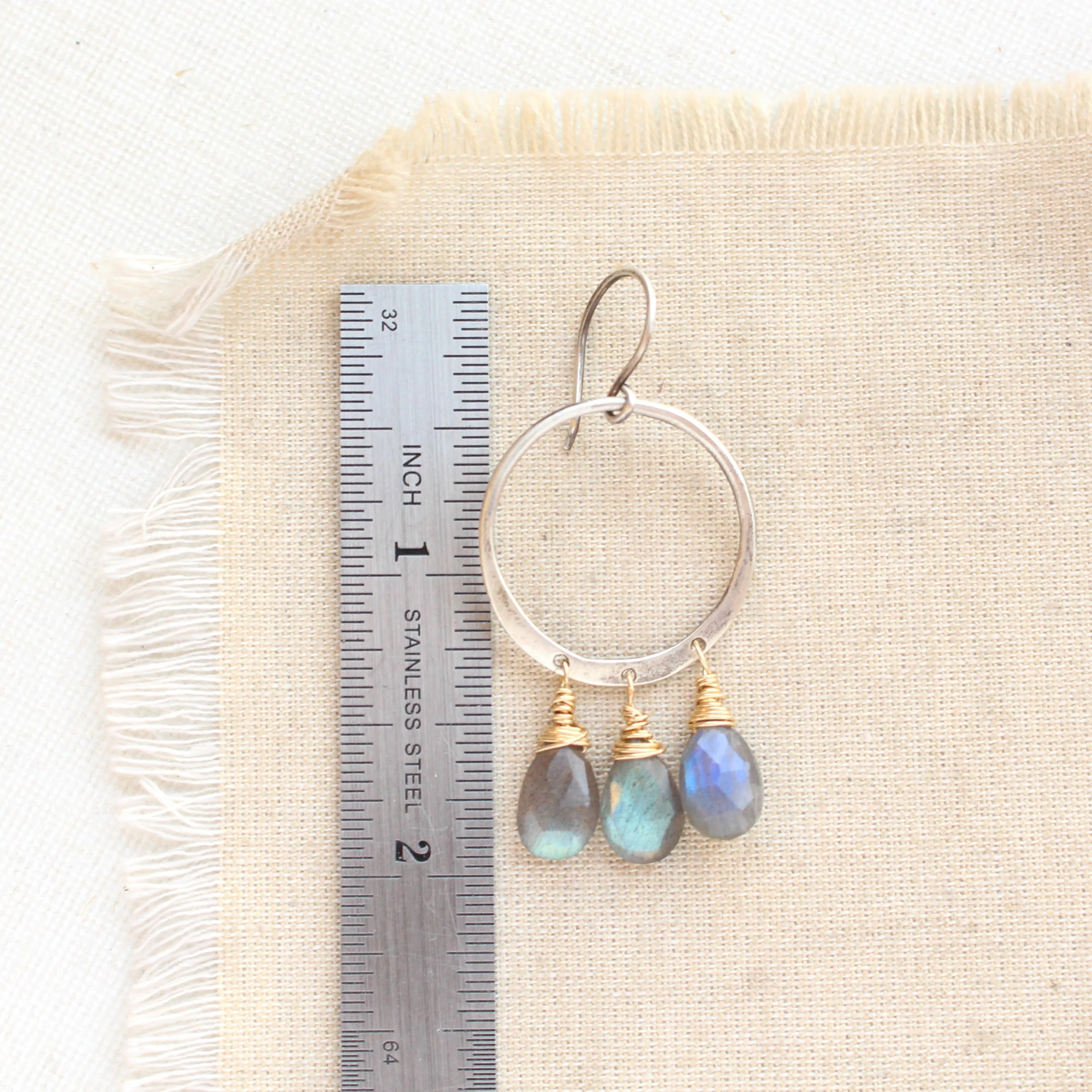 Forged Hoop Labradorite Trio Earrings