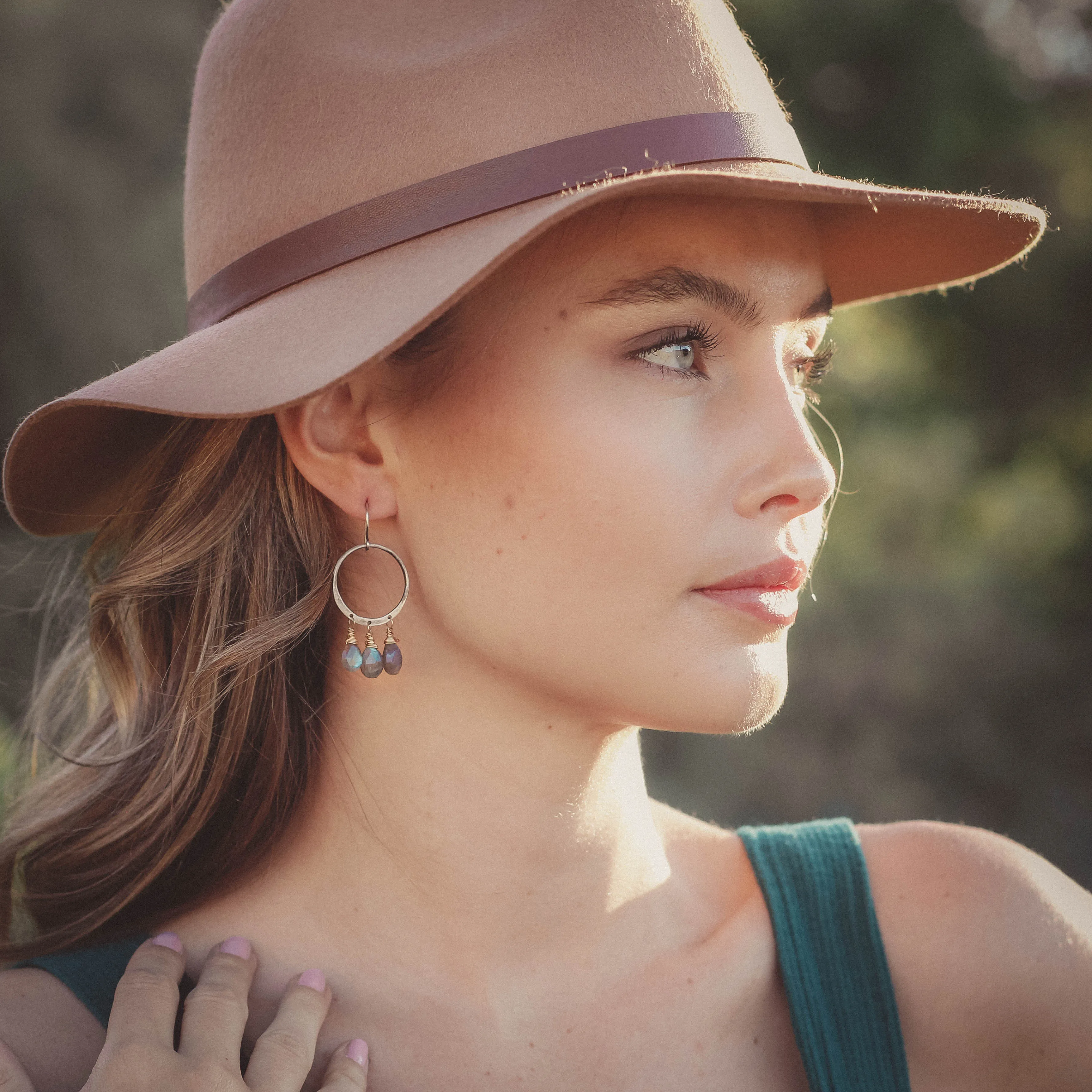 Forged Hoop Labradorite Trio Earrings