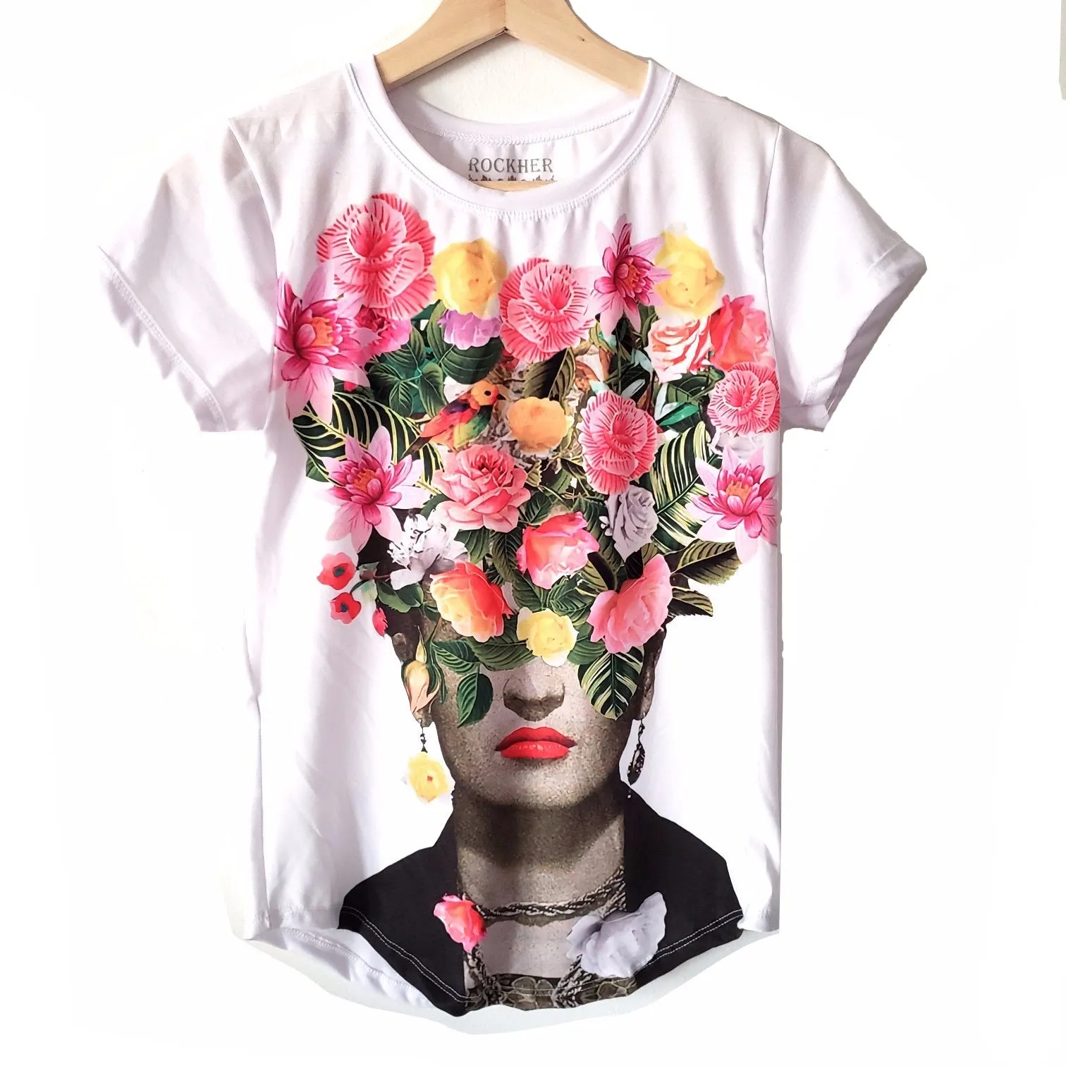 Frida Kahlo With Flowers Women's Graphic Tee T-Shirt