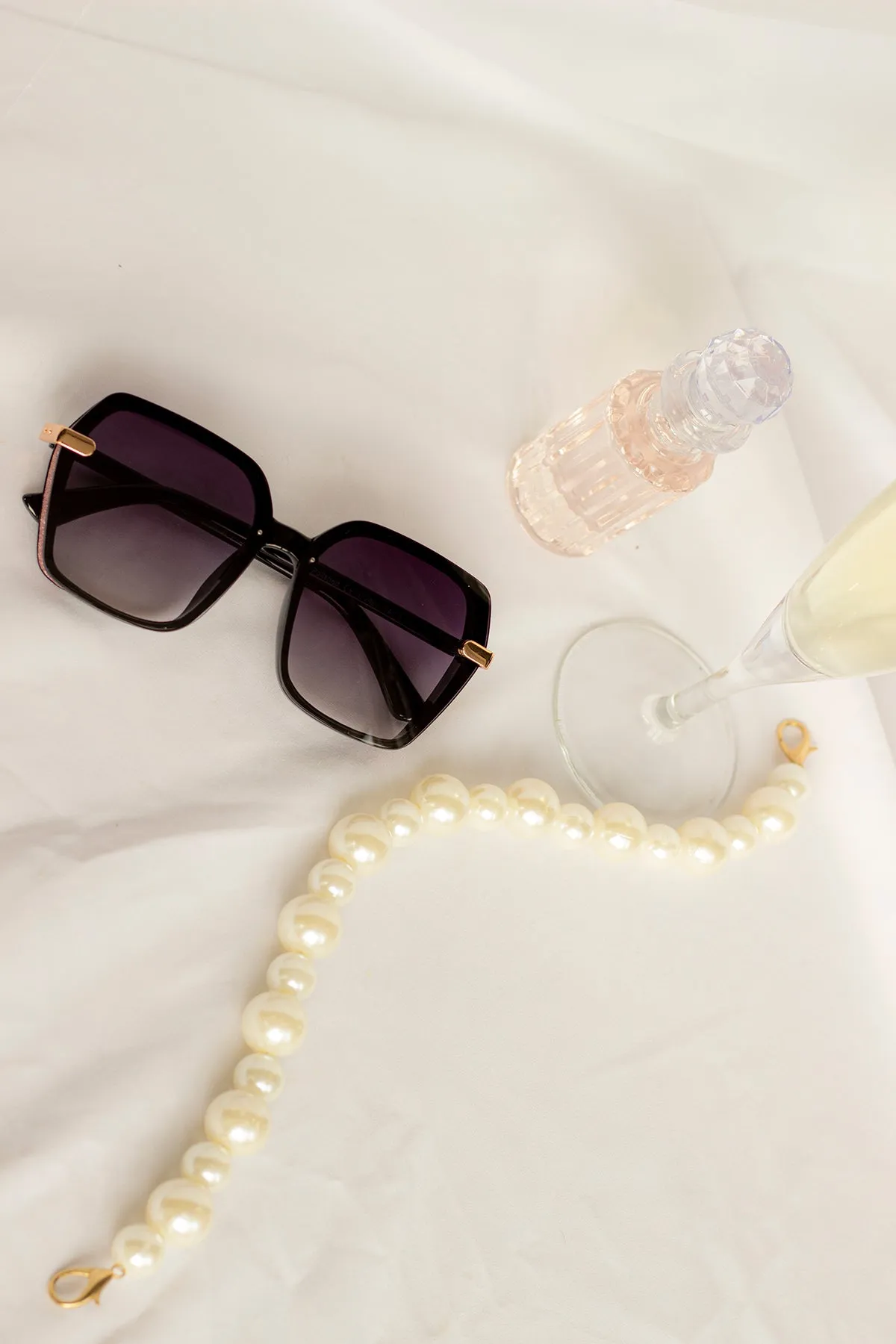 Front Lens Glitter Detail Hexagonal Sunglasses