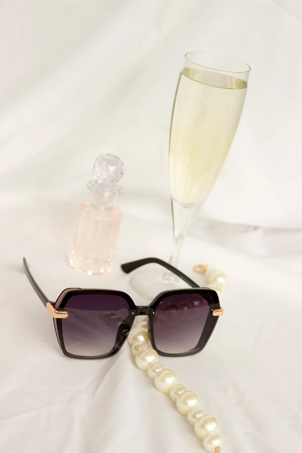 Front Lens Glitter Detail Hexagonal Sunglasses