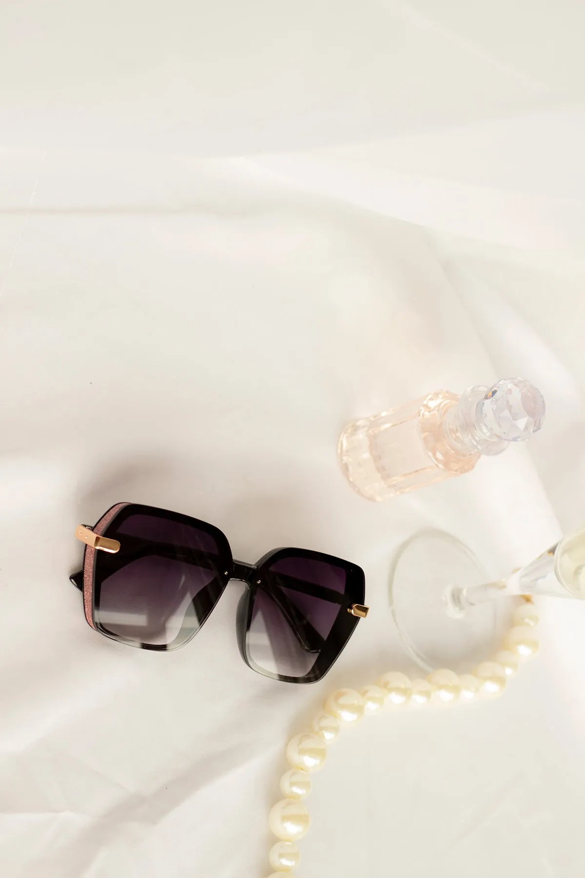 Front Lens Glitter Detail Hexagonal Sunglasses
