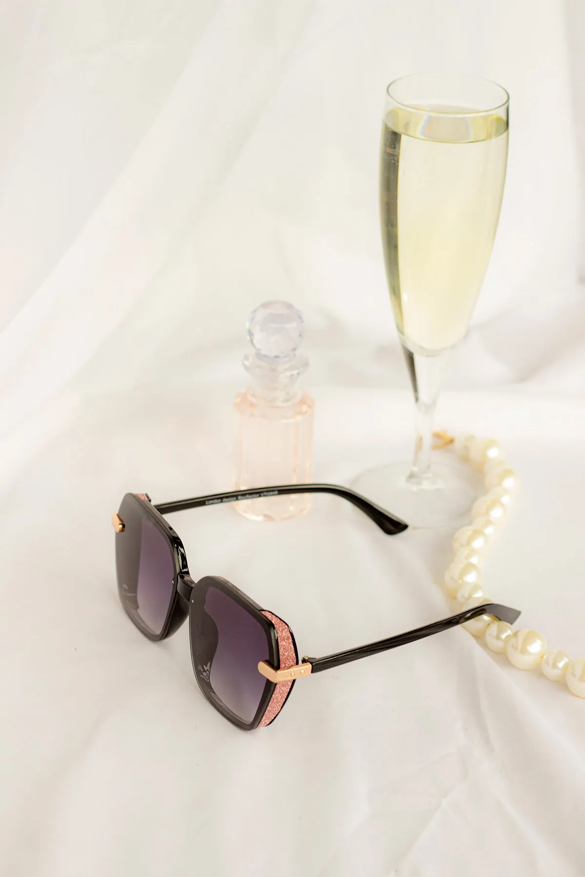 Front Lens Glitter Detail Hexagonal Sunglasses