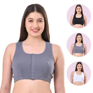 Front Open Bra | Non Padded | Non Wired | Full Coverage | Racerback | Pack Of 3