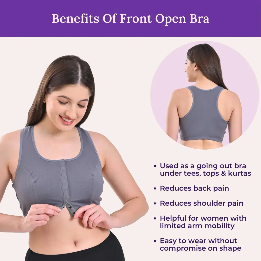 Front Open Bra | Non Padded | Non Wired | Full Coverage | Racerback | Pack Of 3