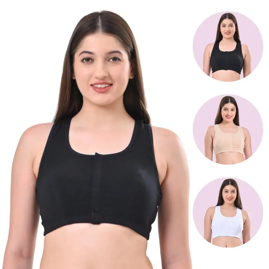 Front Open Bra | Non Padded | Non Wired | Full Coverage | Racerback | Pack Of 3