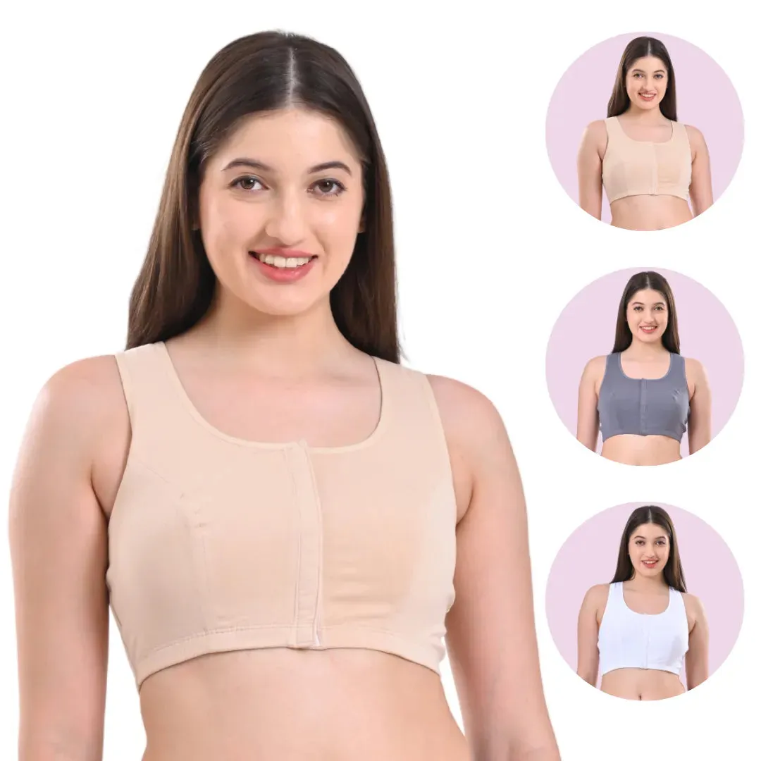 Front Open Bra | Non Padded | Non Wired | Full Coverage | Racerback | Pack Of 3