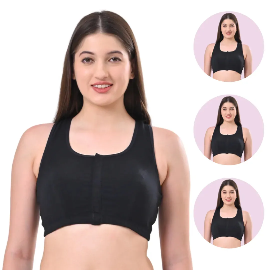 Front Open Bra | Non Padded | Non Wired | Full Coverage | Racerback | Pack Of 3