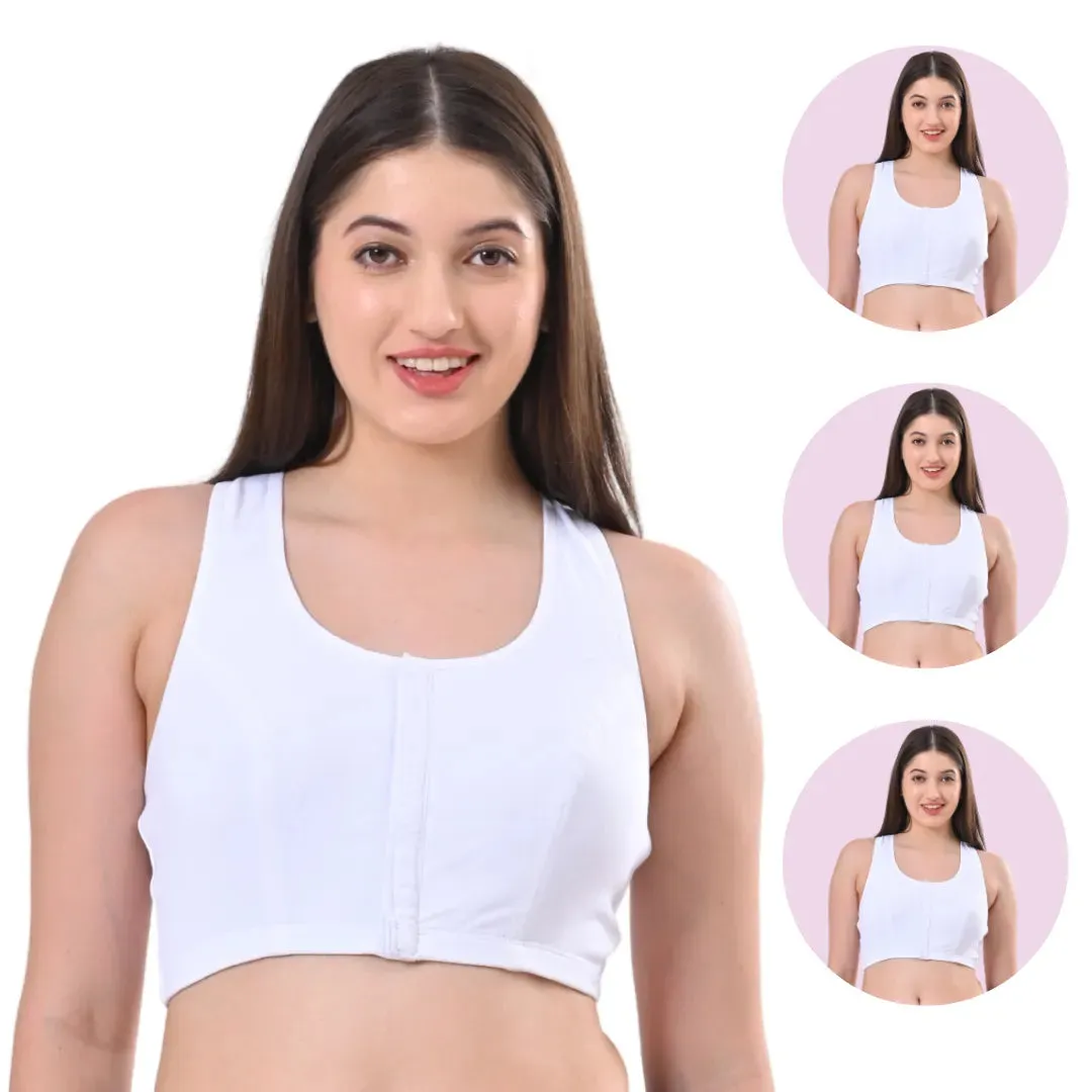 Front Open Bra | Non Padded | Non Wired | Full Coverage | Racerback | Pack Of 3