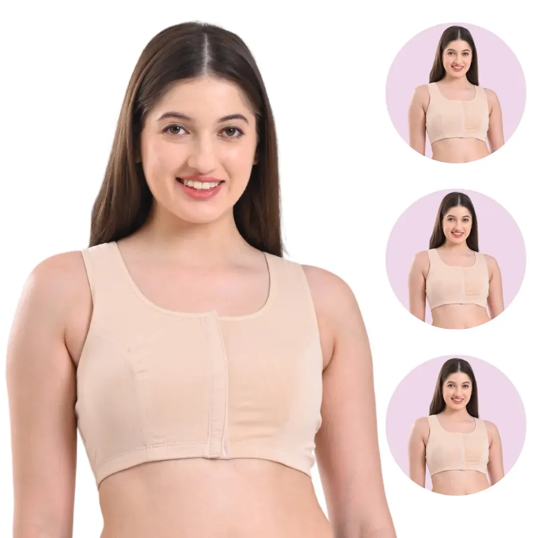 Front Open Bra | Non Padded | Non Wired | Full Coverage | Racerback | Pack Of 3
