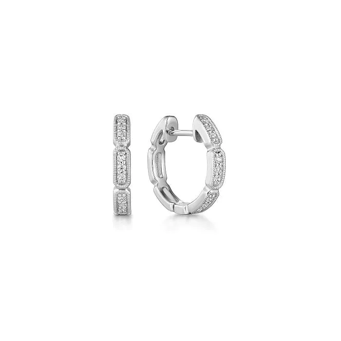 Gabriel & Co. Segmented Milgrain Bordered "Huggie" Diamond Earrings