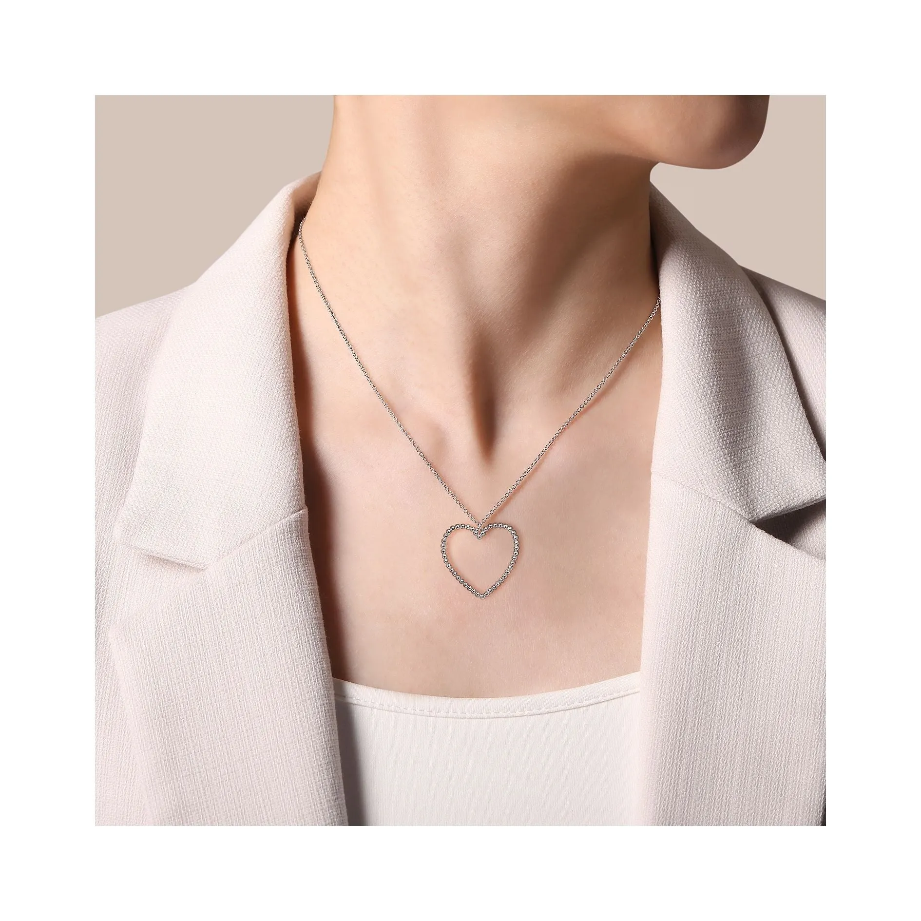 Gabriel Sterling Silver Bujukan Beaded Heart Necklace