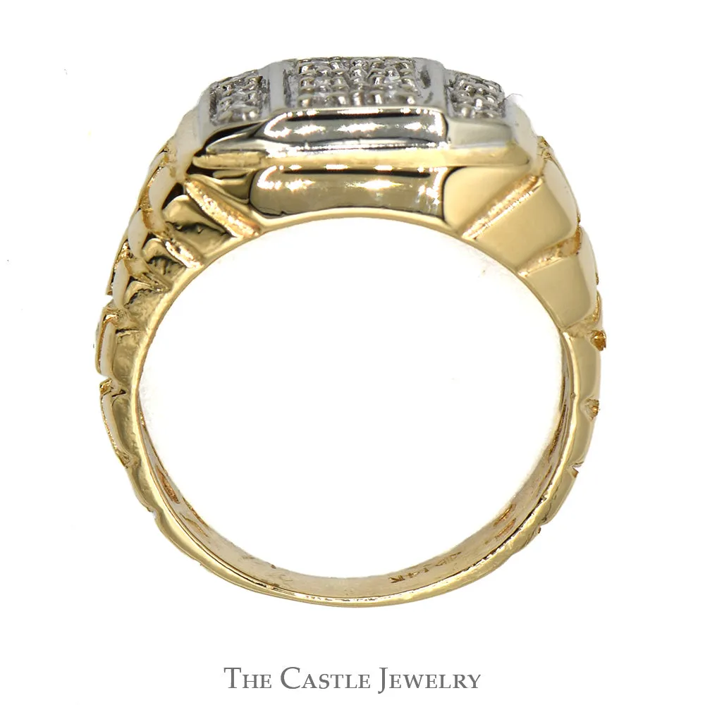 Gents 1/4cttw Diamond Cluster with Nugget Design Sides in 14K YG
