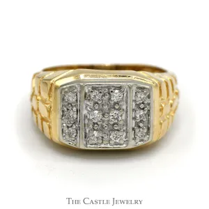 Gents 1/4cttw Diamond Cluster with Nugget Design Sides in 14K YG