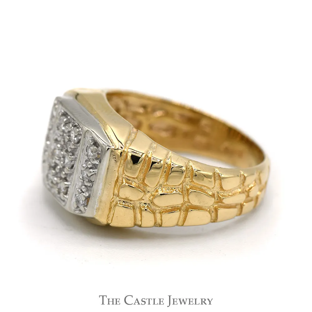 Gents 1/4cttw Diamond Cluster with Nugget Design Sides in 14K YG