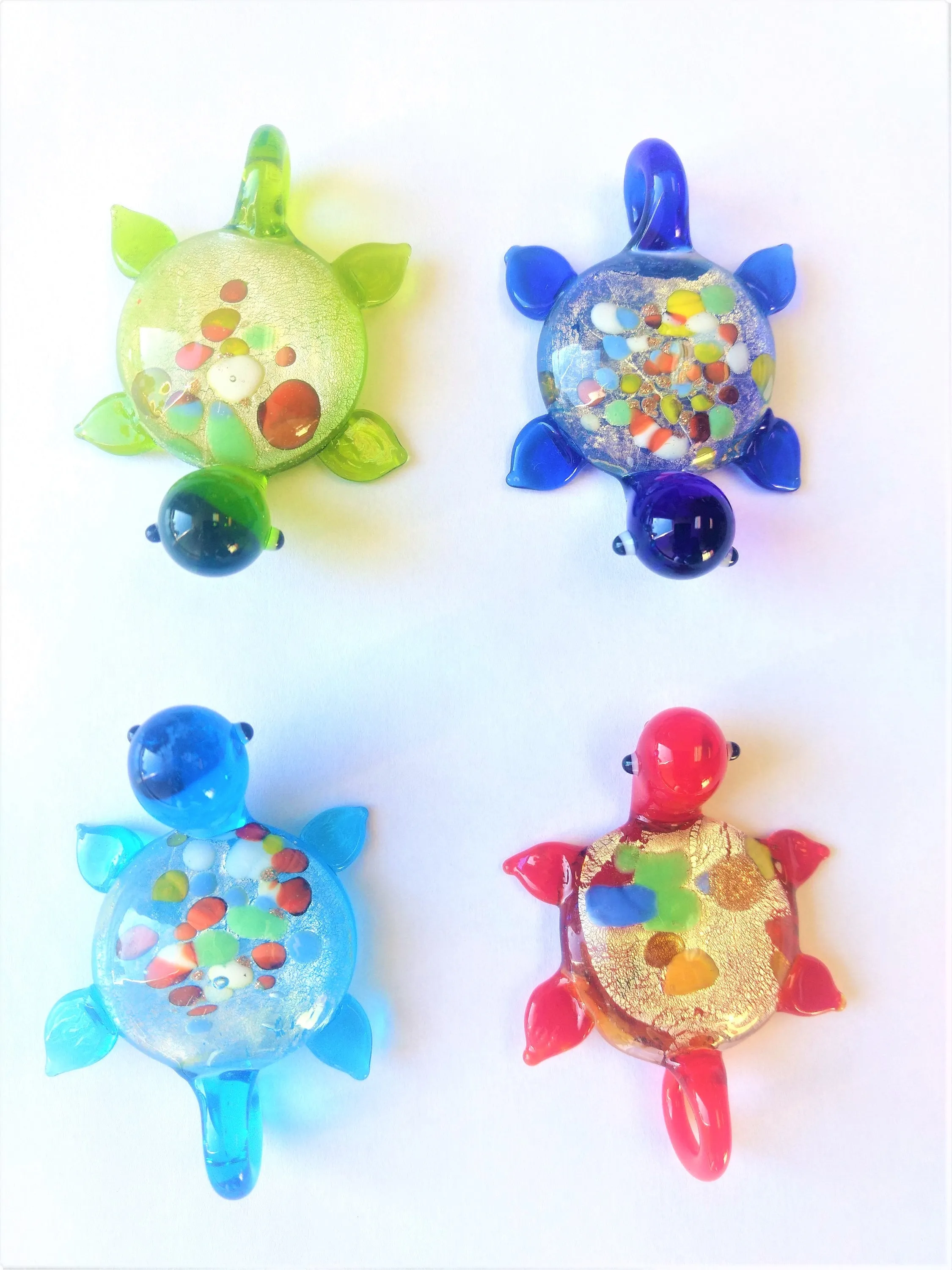 Glass Lampwork Turtle Pendants, Aqua Red Blue Green Suncatchers