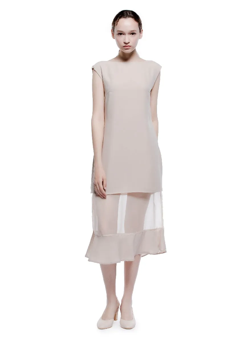 Gleams Boat Neck See through Long Dress