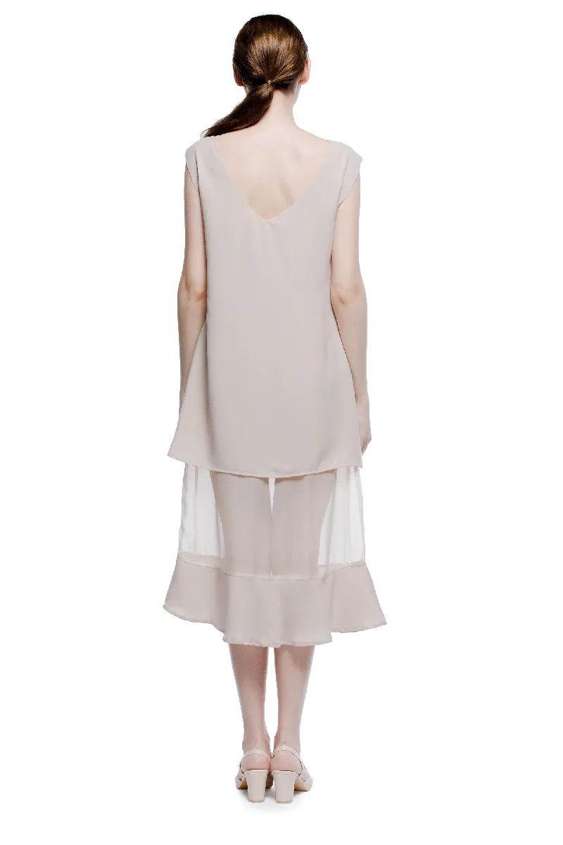 Gleams Boat Neck See through Long Dress
