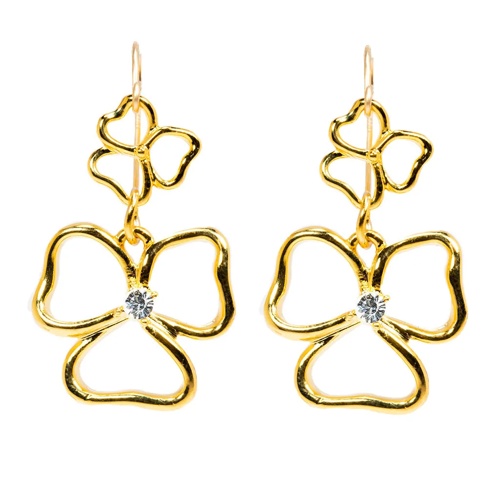 Goldtone Double Drop Open Heart Earrings