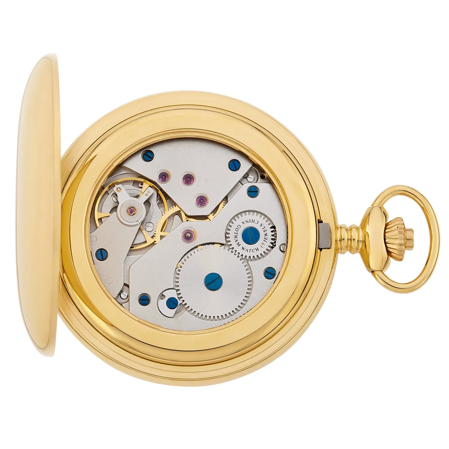 Gotham Men's Classic Gold Plated Polished Case Double Hunter 17 Jewel Mechanical Pocket Watch # GWC18809G