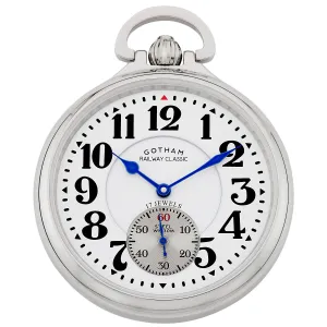 Gotham Men's Stainless Steel Mechanical Hand Wind Railway Classic Nostalgia Series Pocket Watch # GWC14123S