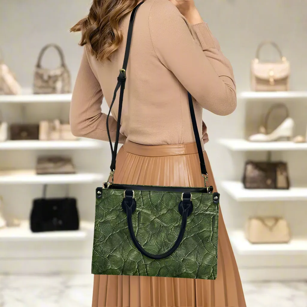 Green Embossed Statement Women's PU Leather Twill Handbag