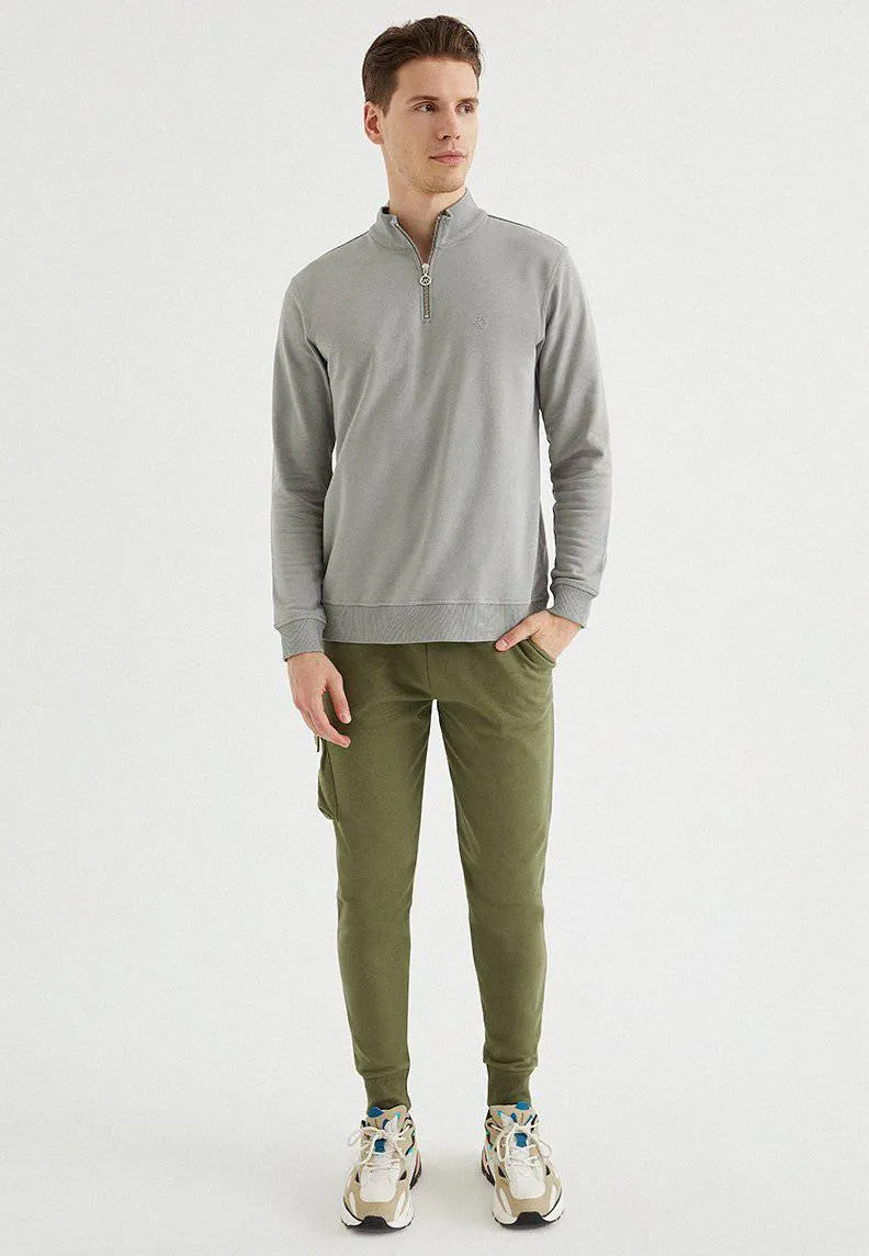Gri Yarım Fermuarlı Yaka Pamuklu Regular Fit Erkek Sweatsirt CORE HALF ZIP