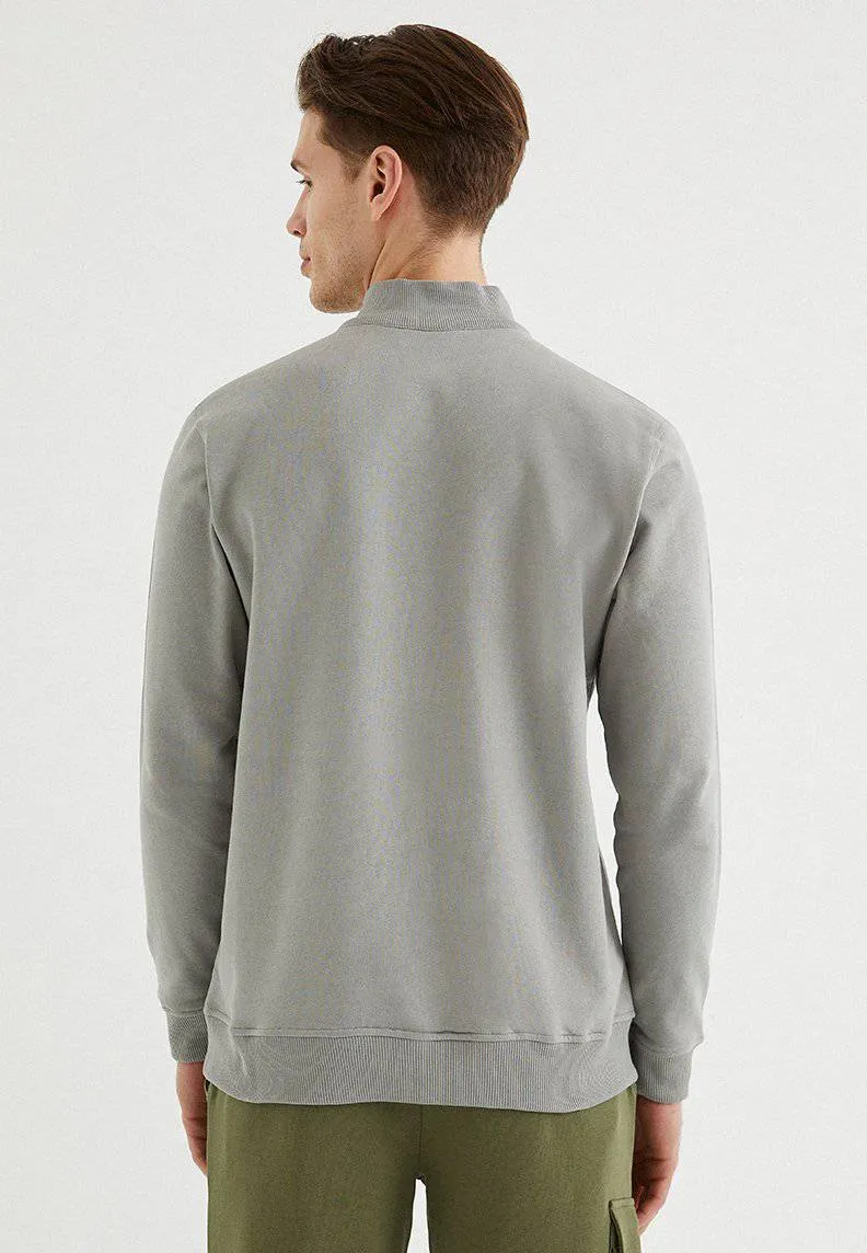 Gri Yarım Fermuarlı Yaka Pamuklu Regular Fit Erkek Sweatsirt CORE HALF ZIP