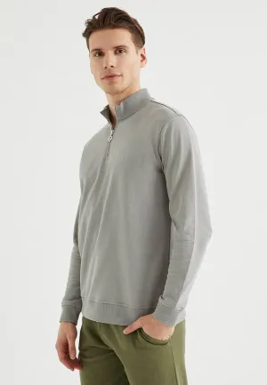 Gri Yarım Fermuarlı Yaka Pamuklu Regular Fit Erkek Sweatsirt CORE HALF ZIP