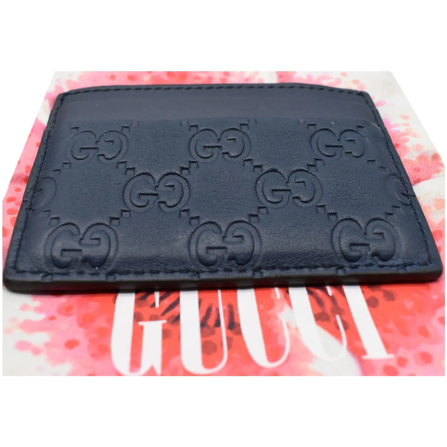 GUCCI Guccissima Leather Signature Card Case Blue 233166 - 20% OFF