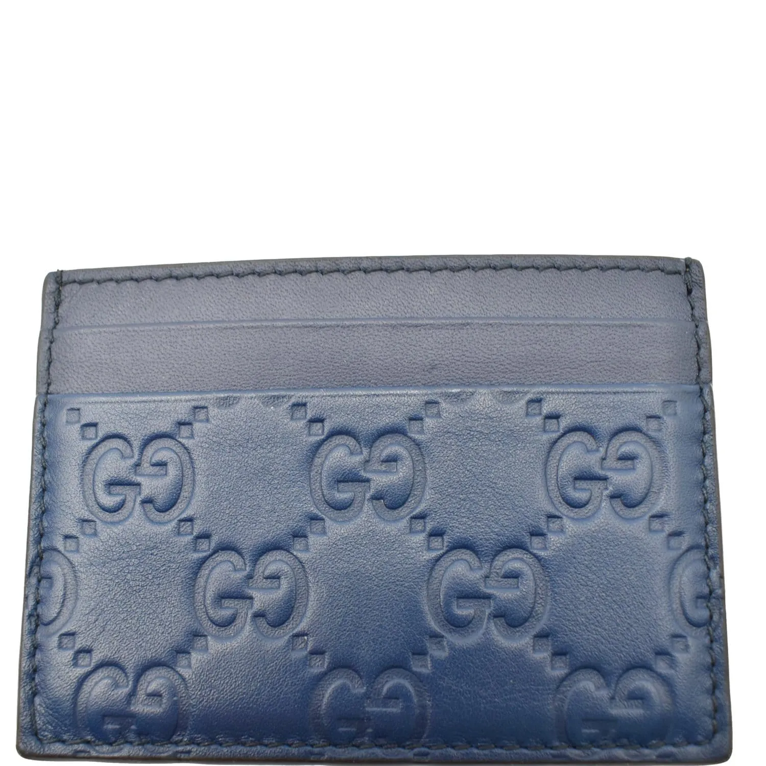 GUCCI Guccissima Leather Signature Card Case Blue 233166 - 20% OFF