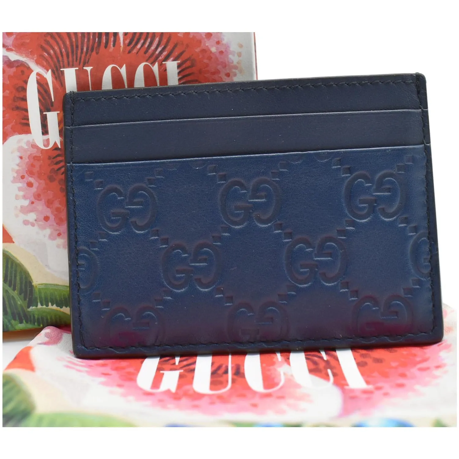 GUCCI Guccissima Leather Signature Card Case Blue 233166 - 20% OFF