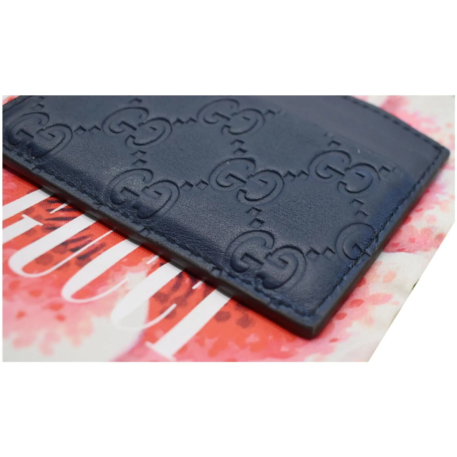GUCCI Guccissima Leather Signature Card Case Blue 233166 - 20% OFF