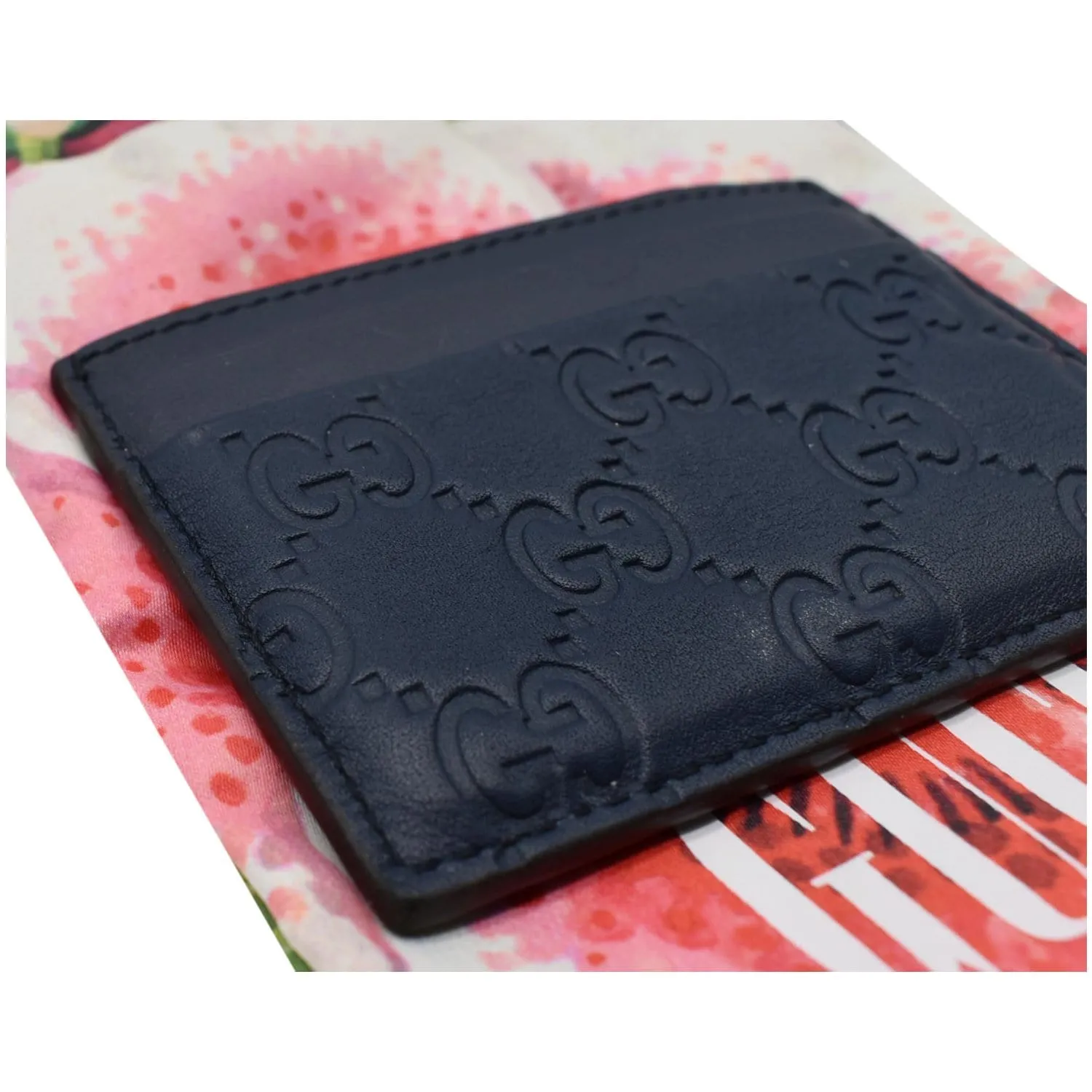 GUCCI Guccissima Leather Signature Card Case Blue 233166 - 20% OFF