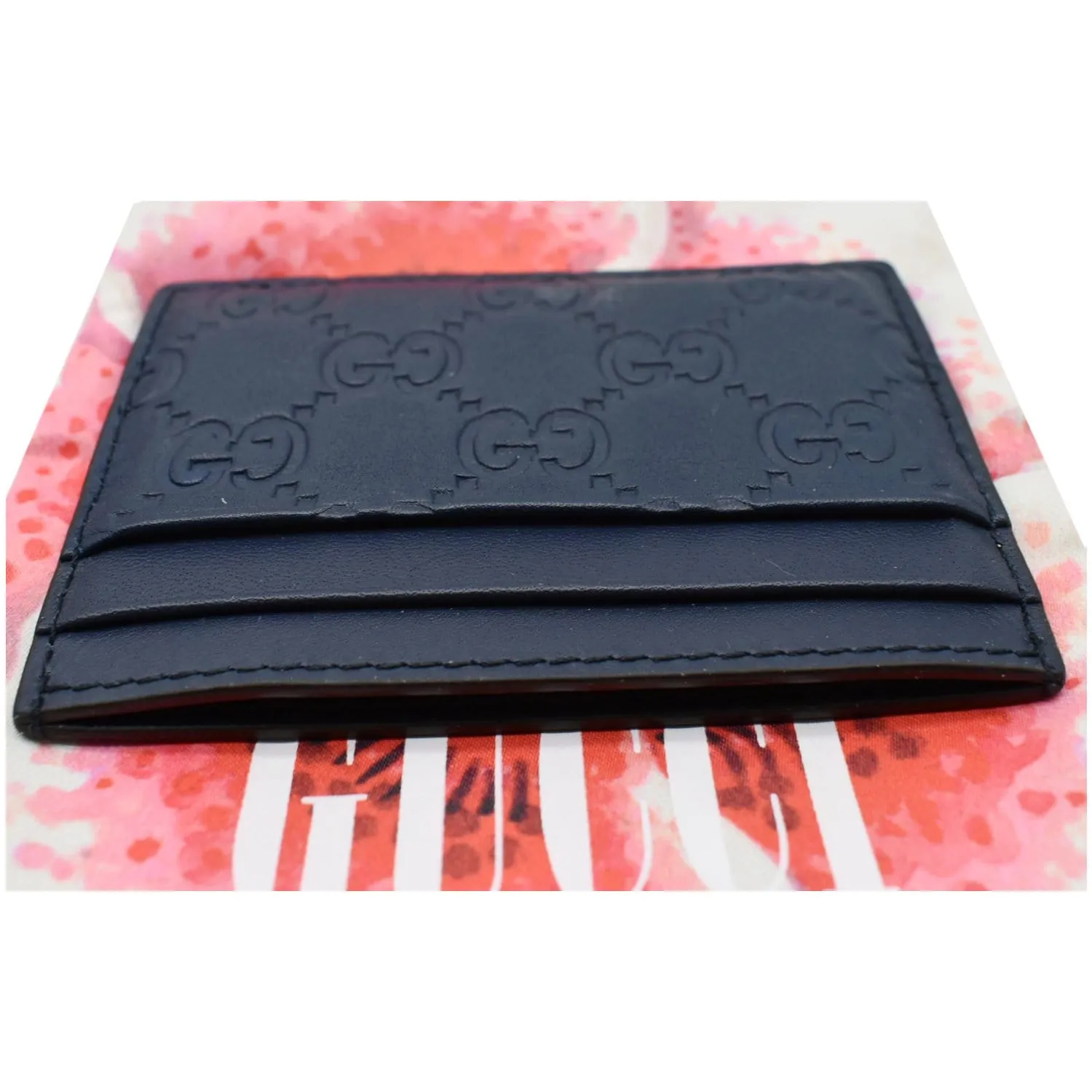 GUCCI Guccissima Leather Signature Card Case Blue 233166 - 20% OFF