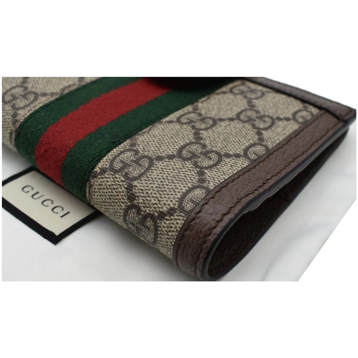 GUCCI Ophidia GG Supreme Monogram Web Passport Case Wallet Beige 598914