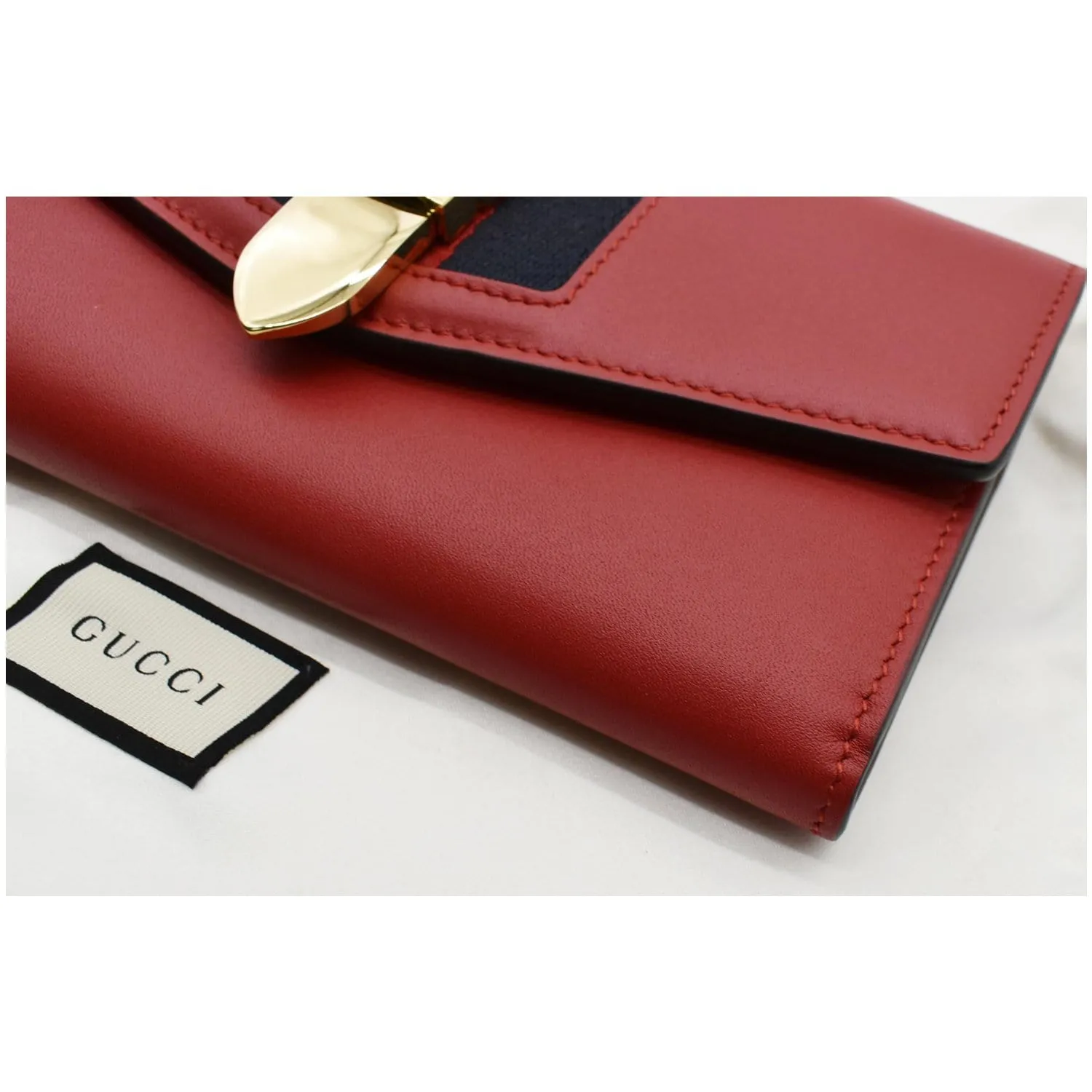 GUCCI Sylvie Continental Leather Wallet Red 476084 - Final Sale